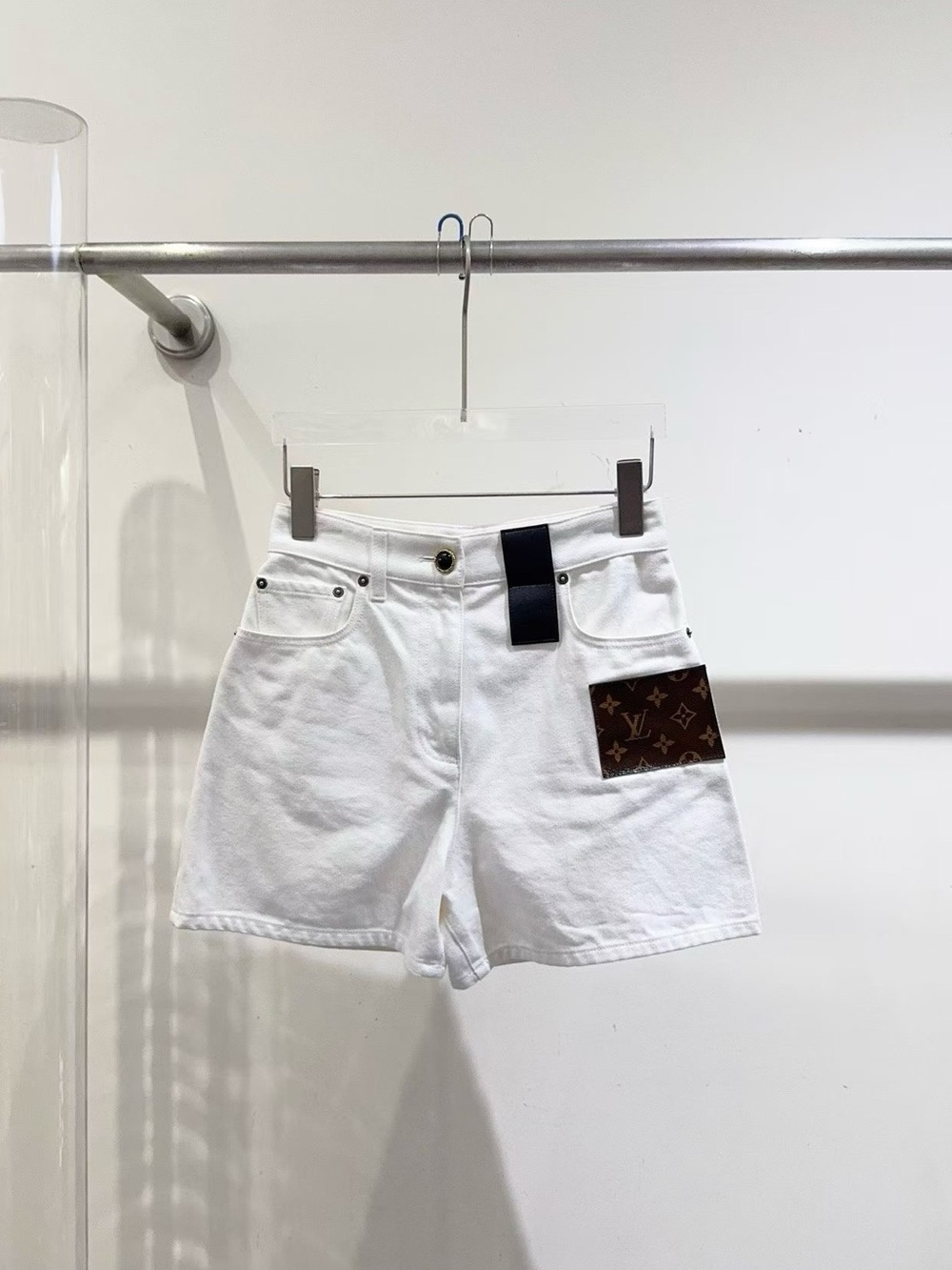 Louis Vuitton White Denim Shorts with Monogram Pocket